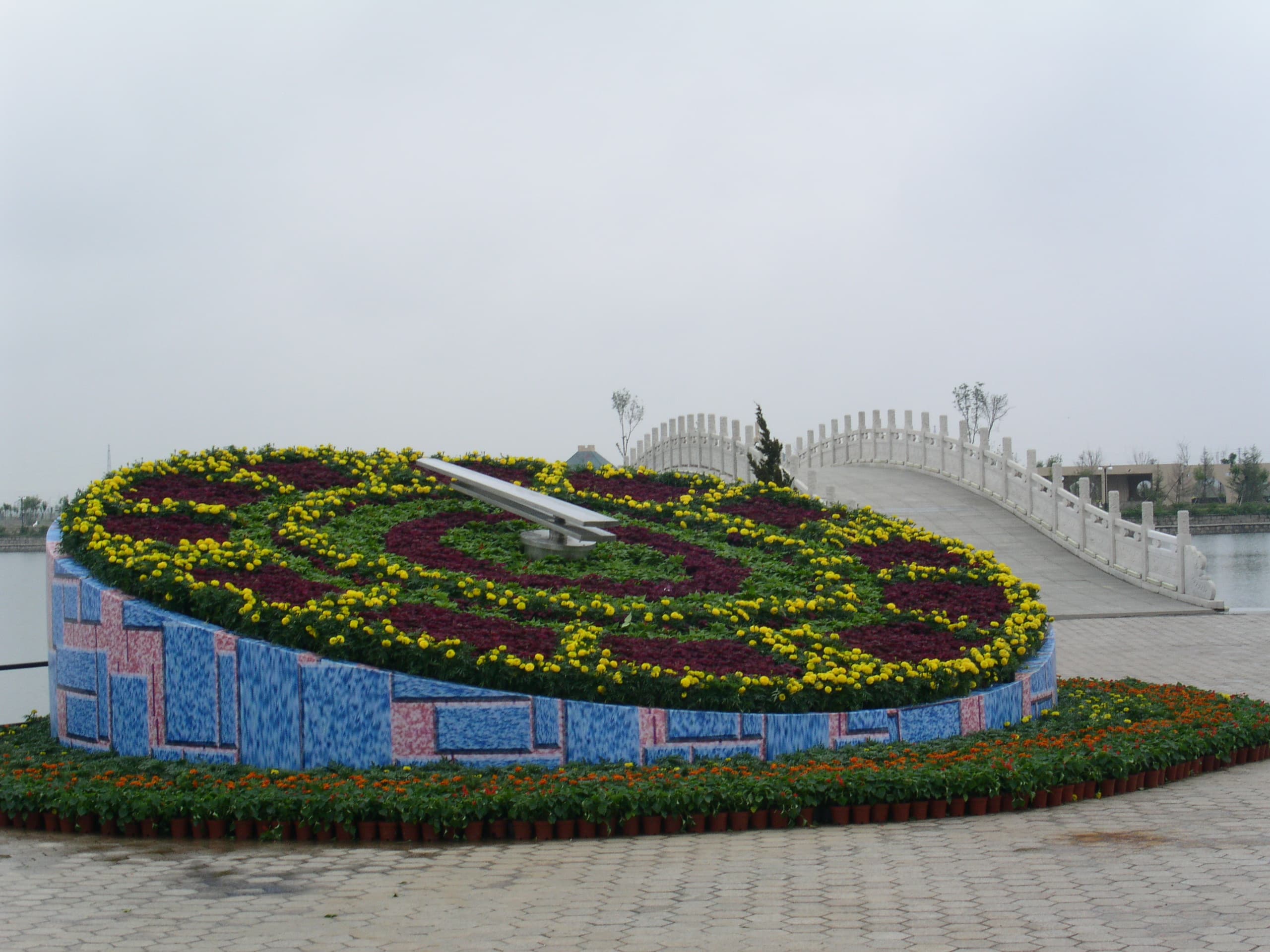 Floral clock at Binhu Park in Dongying, China.