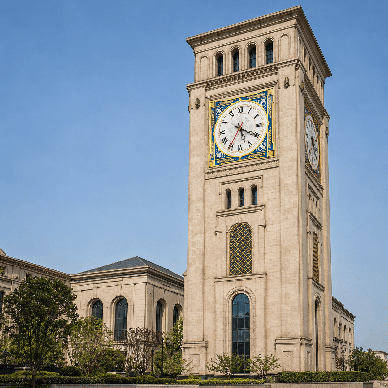 Architectural tower clock on a civic building