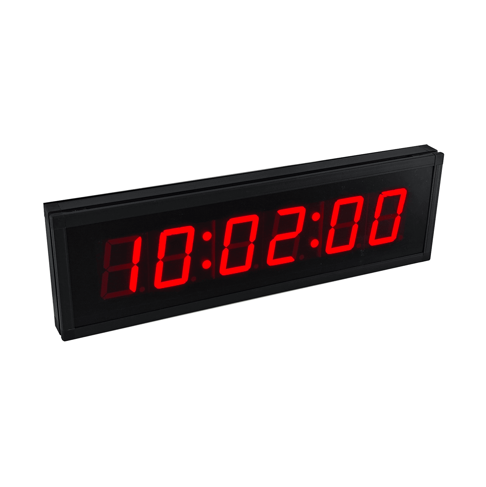 Large digital clock showing hours, minutes, and seconds.