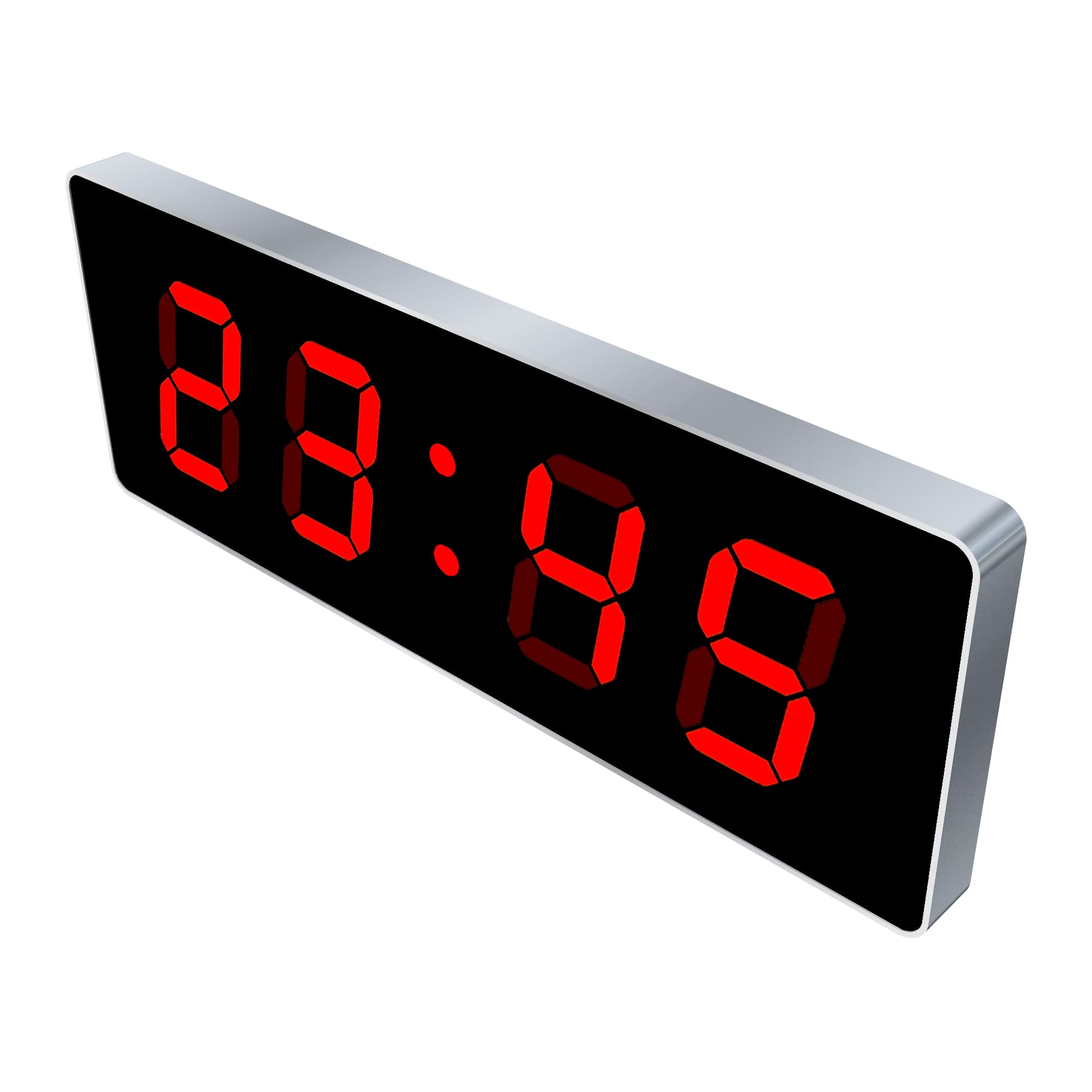 Slim digital clock with bright red seven-segment numerals.