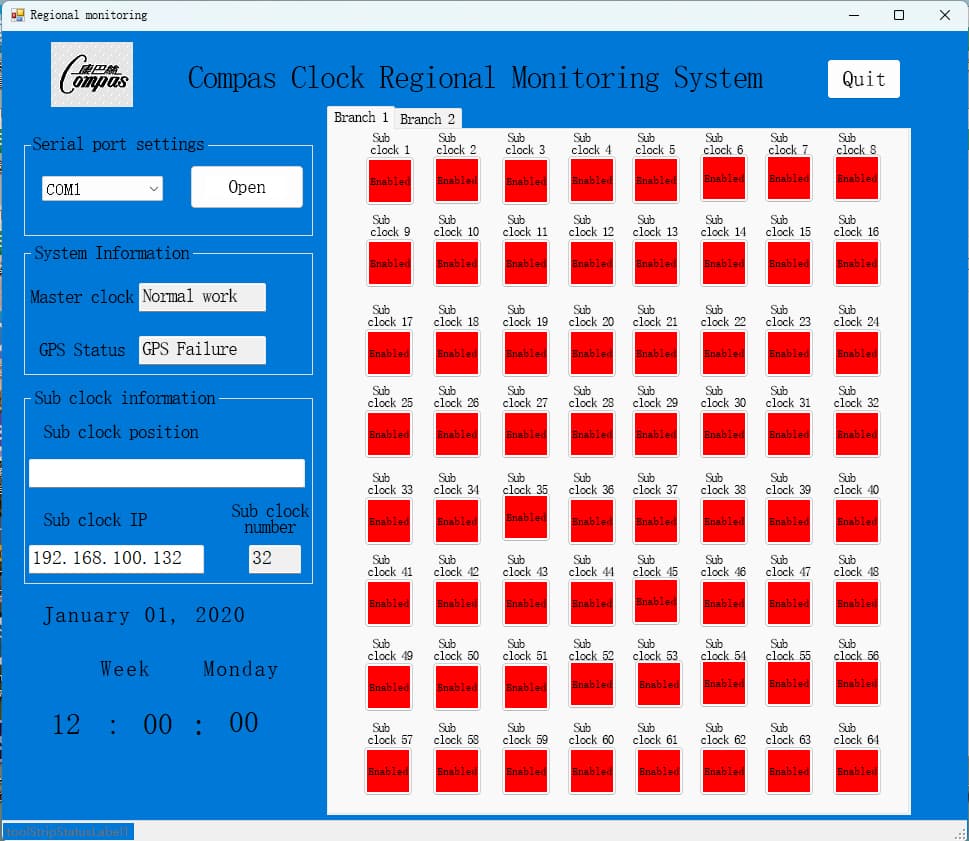 Regional monitoring interface for a network clock system.